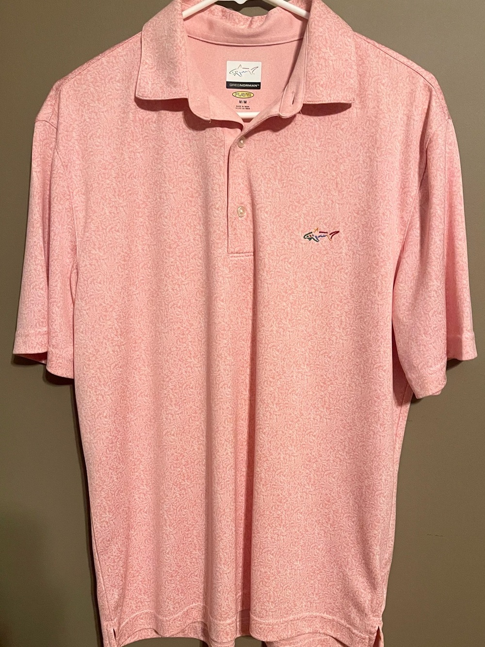 Greg Norman Collection Pink Short-Sleeve Polo with Subtle Pattern